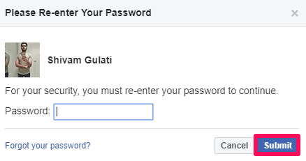 пароль facebook для загрузки личной информации