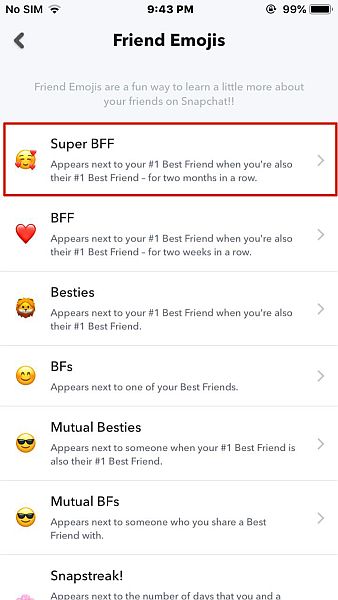 Registerkarte „Emojis von Freunden“ in Snapchat für iPhone