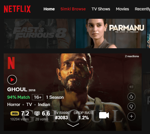 clasificación imdb dentro de Netflix en Chrome