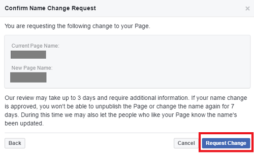 hogyan lehet megváltoztatni a Facebook oldal nevét - kérés