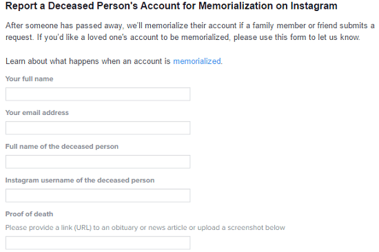 hvordan man lukker nogens instagram-konto efter deres død