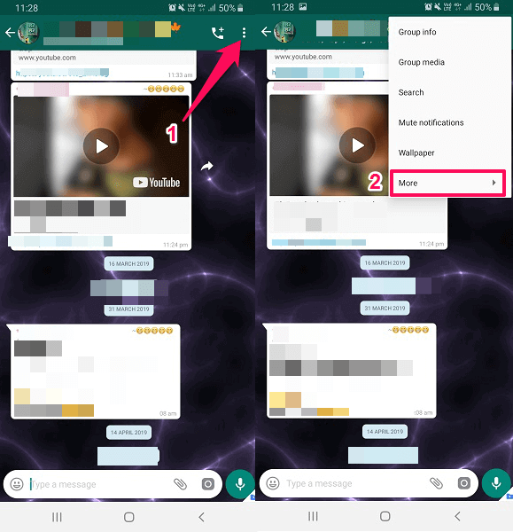 Další možnosti v chatu WhatsApp