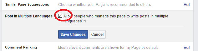 كيفية النشر بلغات متعددة على Facebook - checkbox option page- min
