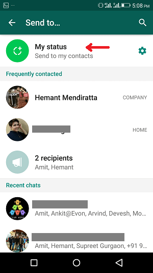 hvordan man sender whatsapp-status fra galleri eller kamerarulle - android min status