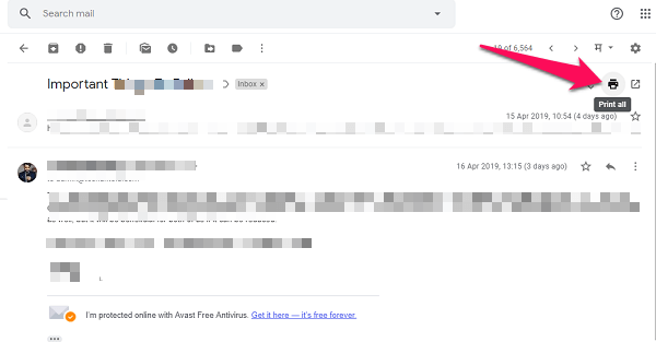 hvordan skrive ut e-posttråd fra gmail