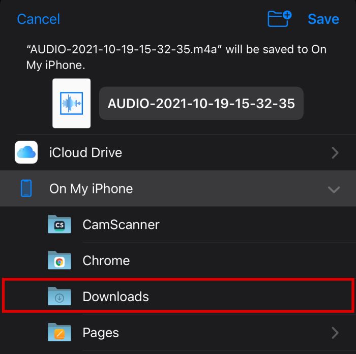 Available folders for saving file from whatsapp