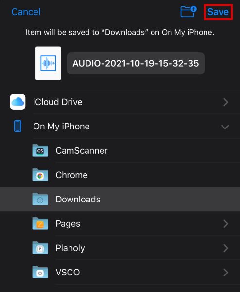 Saving audio file from whatsapp to a folder in a smartphone