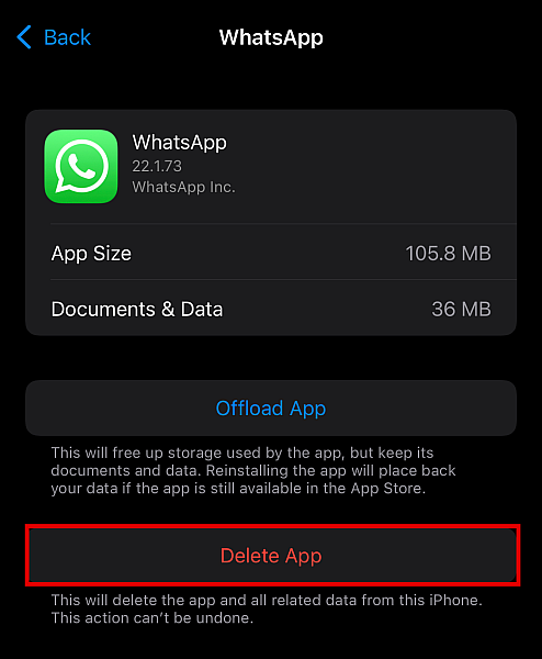 Ta bort whatsapp i iphone via iphone-inställningar