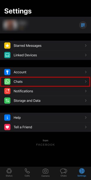 채팅 옵션이 강조 표시된 iPhone 설정