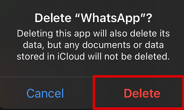 Confirmando para excluir o whatsapp na loja de aplicativos