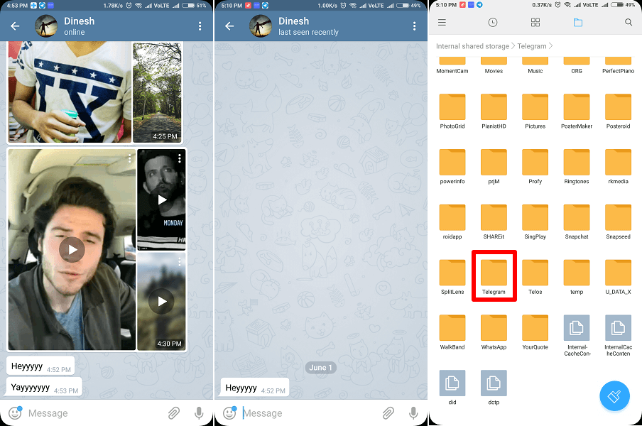 Recupera foto e video cancellati su Telegram da File Manager