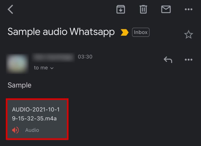 音声ファイルが添付された新しい電子メールメッセージ