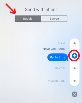Enviar iMessage con burbujas y efectos de pantalla