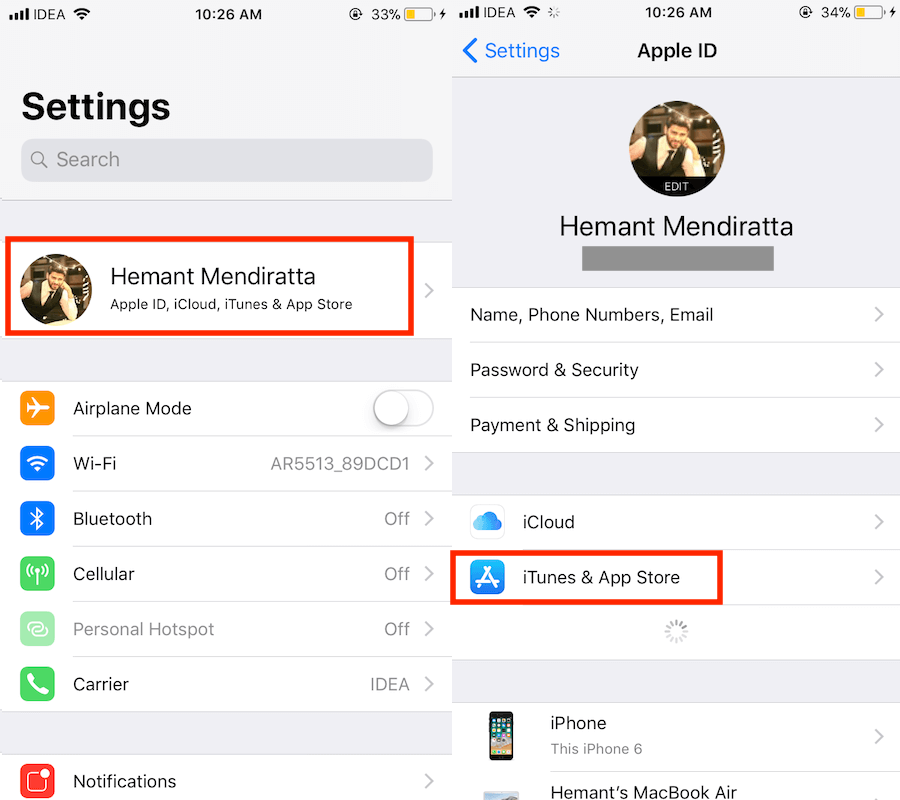 Paramètres iTunes et App Store iOS