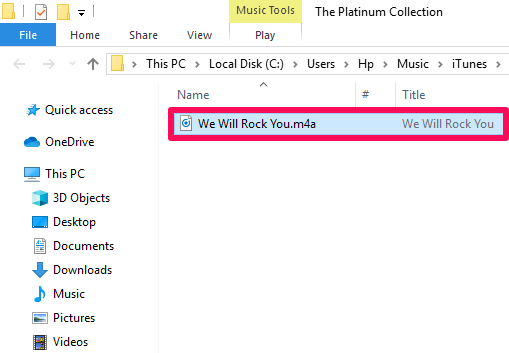 Windows 资源管理器中的 iTunes 文件
