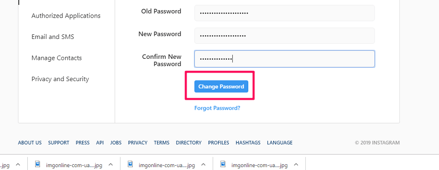 instagram web change password
