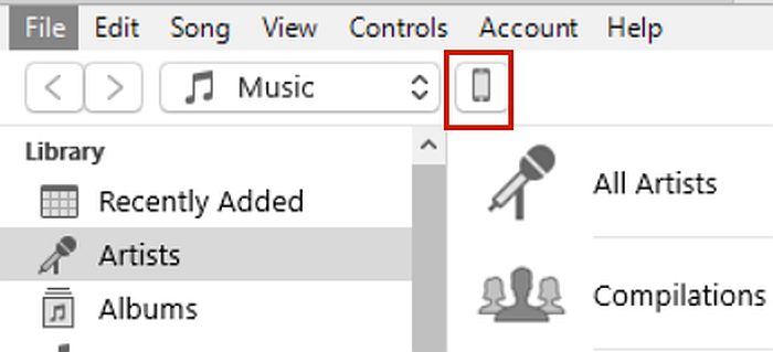 Iphone összefoglaló ikon az itunes alkalmazásban asztali számítógépen
