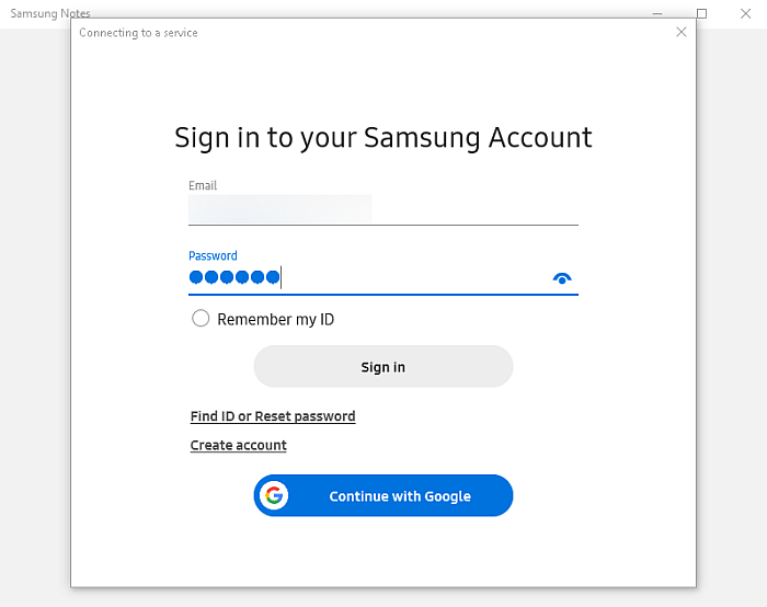Página de login da Samsung Cloud