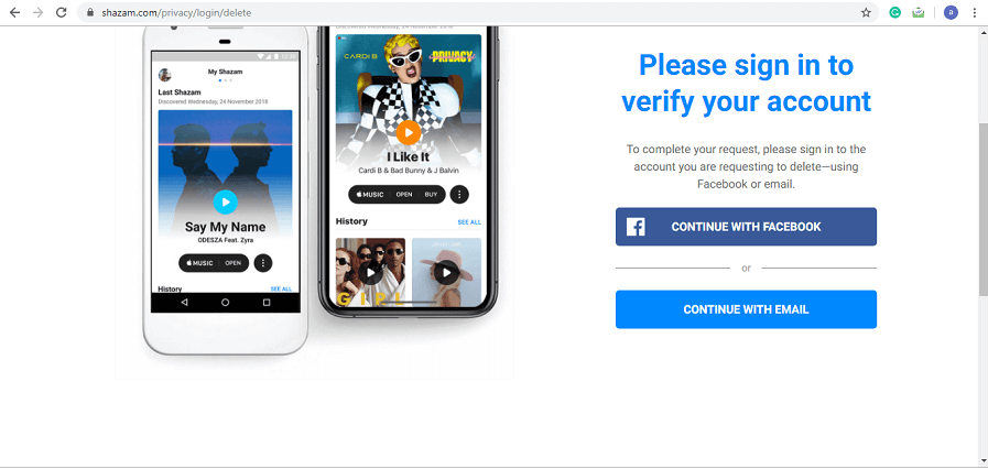 登录您的 Shazam 帐户