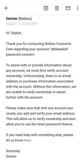 البريد الإلكتروني عند عدم شراء robux