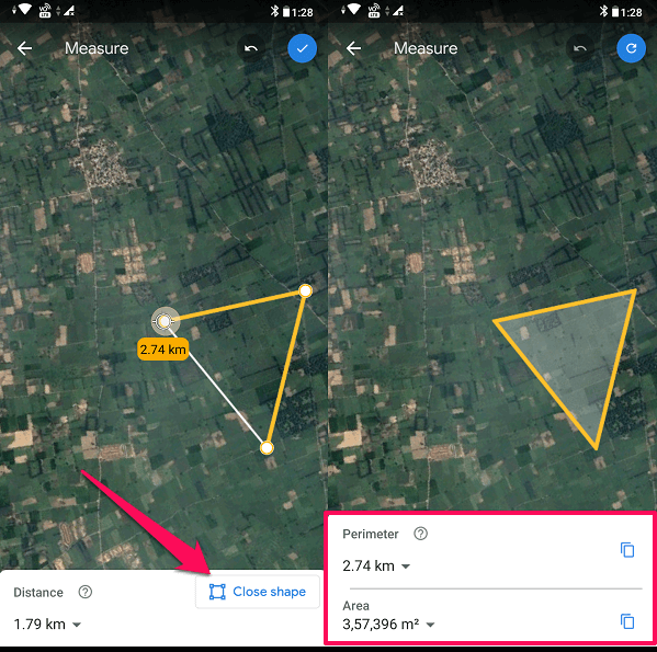 Messen Sie die Fläche in der Google Earth App