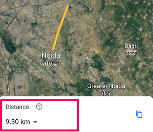 измерить расстояние в приложении Google Планета Земля