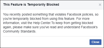 Upozornění Facebooku na dočasné zablokování