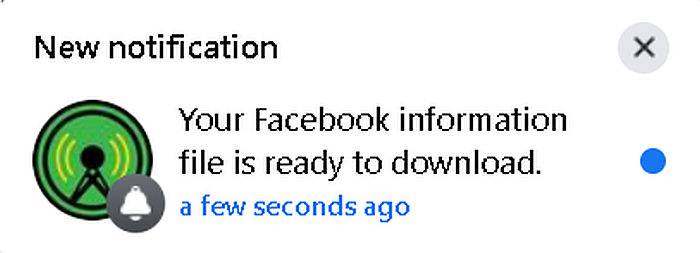 Facebook 信息下載文件準備就緒時的 Facebook 通知