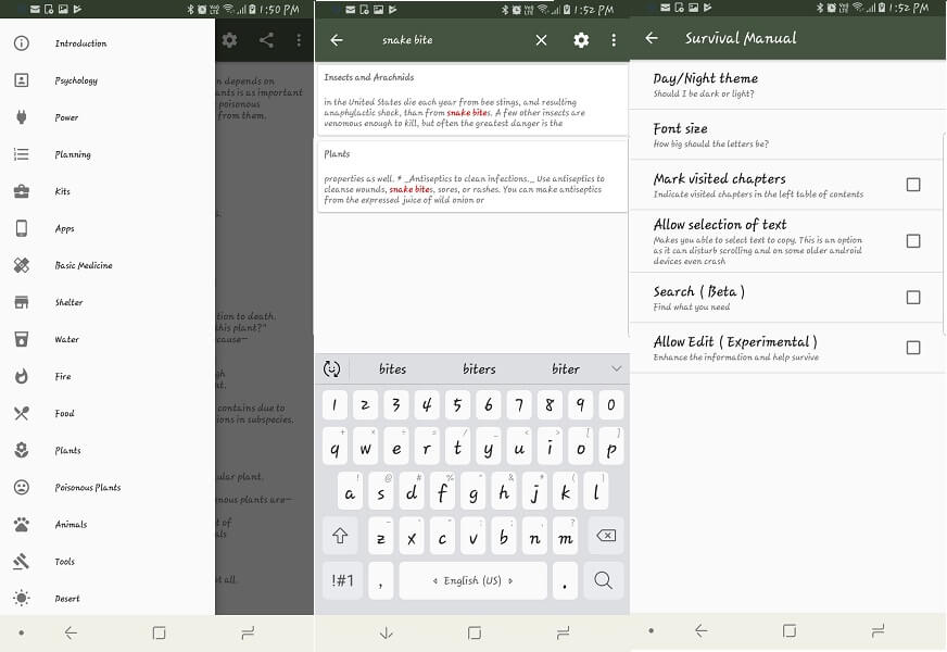 Handbuch zum Offline-Überleben - Wander-App für Android