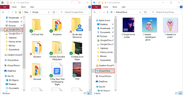 Side-by-Side-Datei-Explorer für iCloud und Google Drive