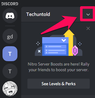 abra o menu do servidor Discord