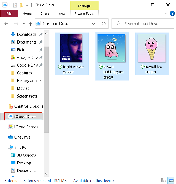 Abra la carpeta de la unidad icloud en el explorador de archivos de Windows