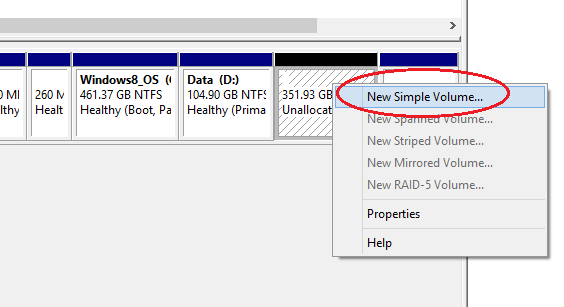 Windows에서 포맷하지 않고 파티션 하드 디스크 - 새로운 단순 볼륨
