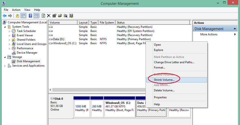 Festplatte partitionieren ohne formatieren in windows - volume verkleinern