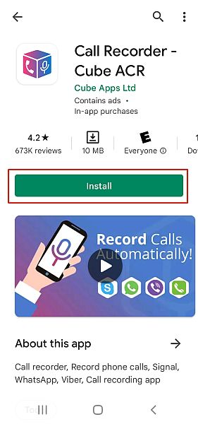 Call Recorder - Cube ACR -tietosivu Google Playssa