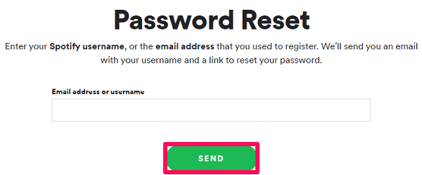 сбросить пароль спотифай