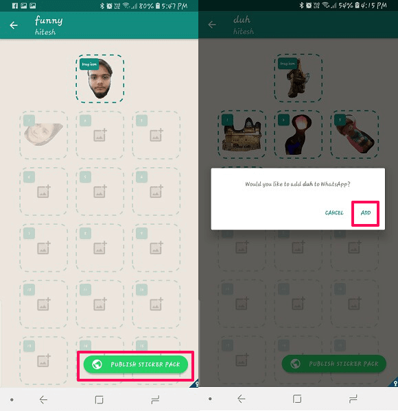 pubblica il pacchetto di adesivi personalizzati di whatsapp
