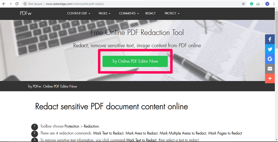 rediger tekst in PDF met behulp van online tool