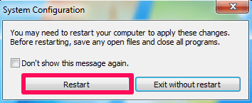 reinicie o computador para salvar as alterações