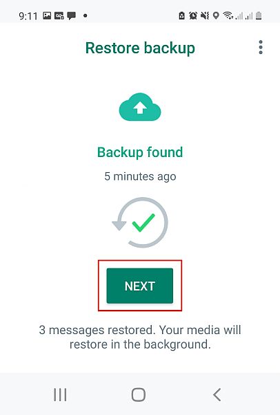 Processus de restauration de sauvegarde terminé dans WhatsApp