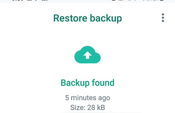 Opção de restauração do Whatsapp para arquivo de backup detectado em pastas locais