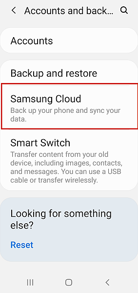 Samsung電話設定でSamsungCloudOptionにアクセスする