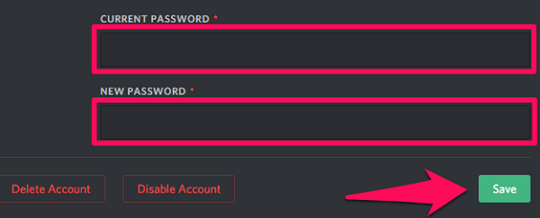 新しい不和のパスワードを保存する