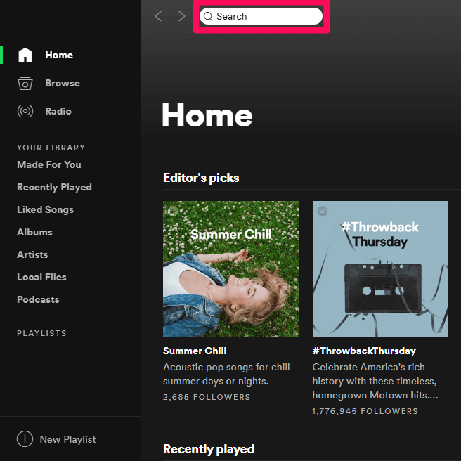 Επιλογή αναζήτησης Spotify