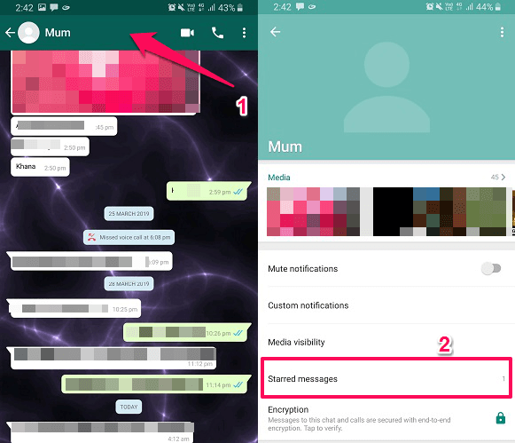 voir le message suivi de contacts particuliers dans WhatsApp