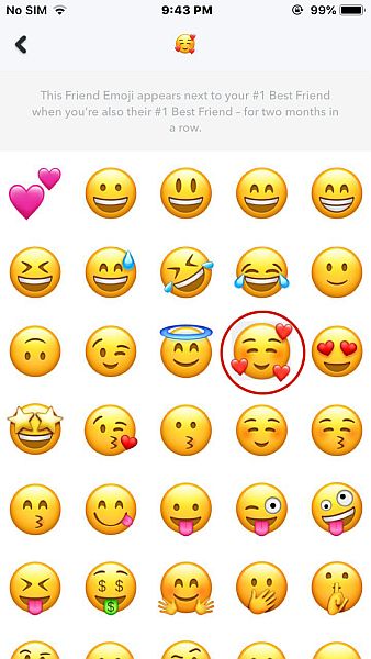 Λίστα emojis στο Snapchat για iPhone