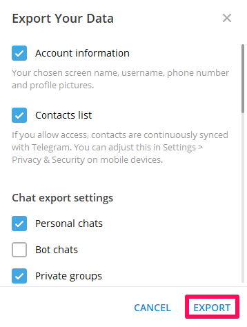 guardar chats de Telegram en Windows PC o Mac