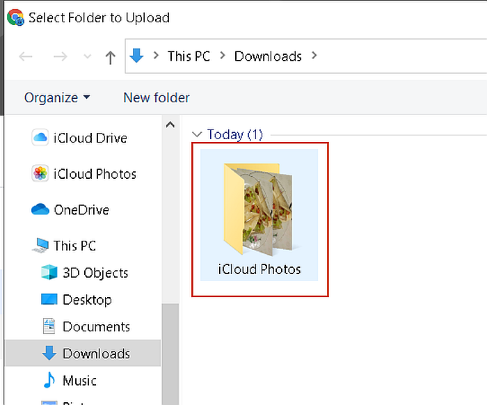 웹용 Google 드라이브에서 폴더 업로드를 위한 icloud 사진 폴더 선택