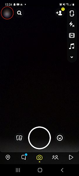 Snapchat-Startseite mit hervorgehobenem Bitmoji-Symbol