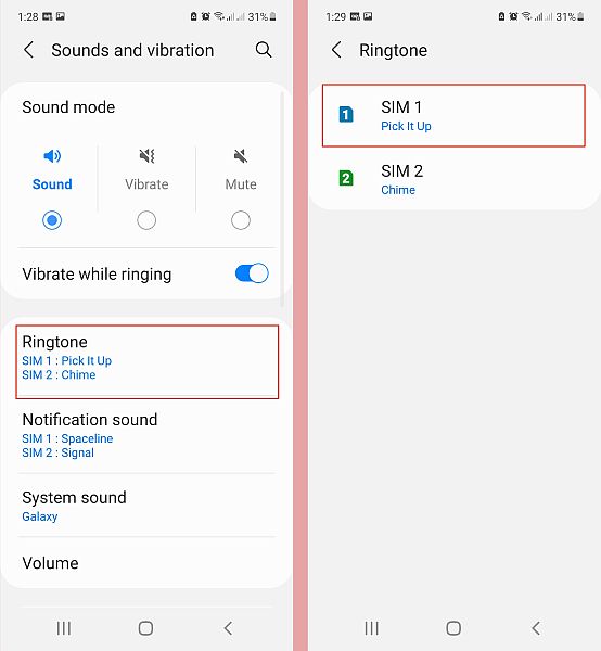 Ljud och vibrationer och ringsignalinställningar i Android